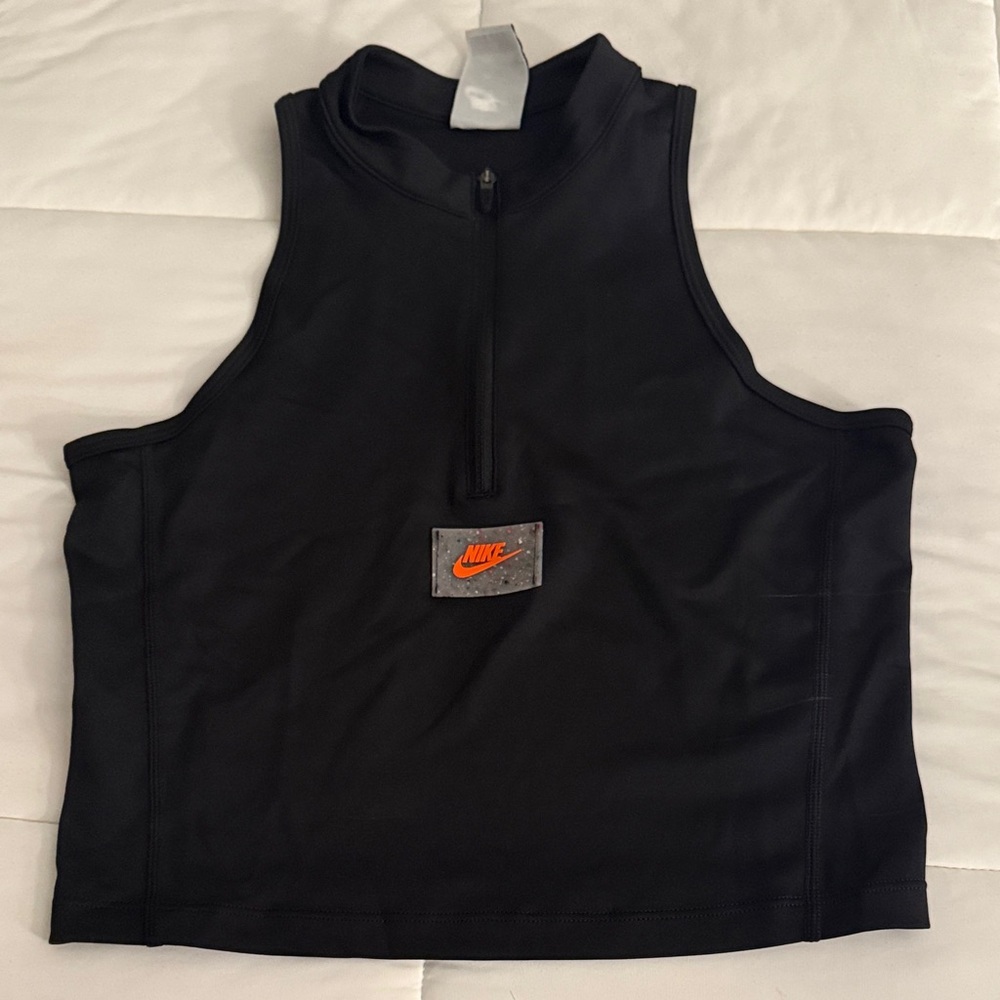 Nike Black Crop Top with Orange Logo